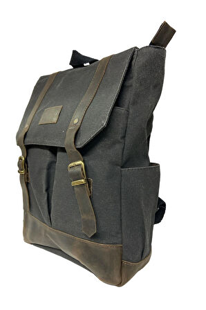 Kanvas Deri Su Geçirmez Unisex Laptop Bölmeli Gezi Okul Seyahat Kamp Sırt Çantası