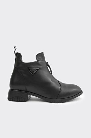 Hakiki Deri Önden Fermuarlı Kadın Bot 