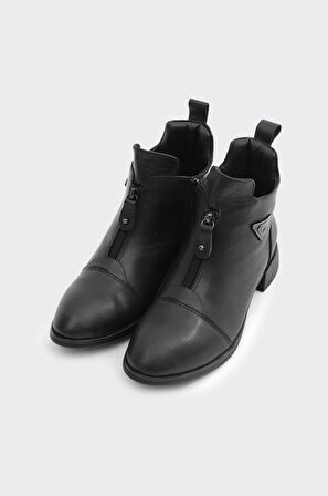 Hakiki Deri Önden Fermuarlı Kadın Bot 