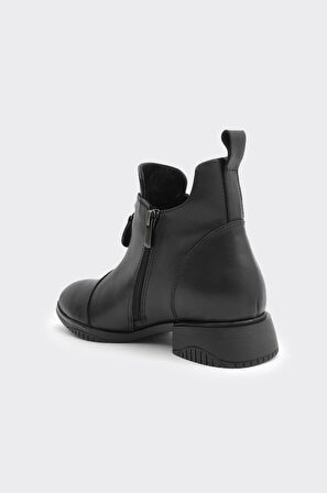 Hakiki Deri Önden Fermuarlı Kadın Bot 