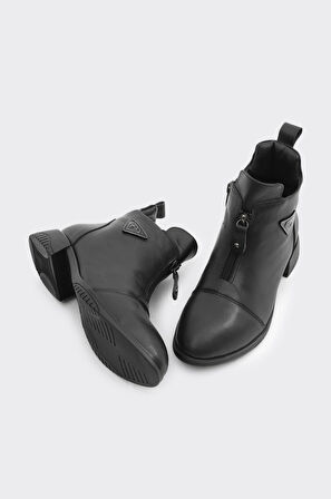 Hakiki Deri Önden Fermuarlı Kadın Bot 