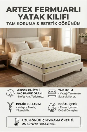 Kılıf Bambu 140x190 Yatak Kılıfı Koruyucusu Örtüsü Fermuarlı Kapitone Fit Zippered Mattress Cover