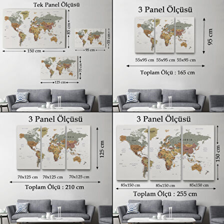 Harita Sepeti Detaylı Dünya Haritası Dekoratif Renkli Zeminli Kanvas Tablo 1702
