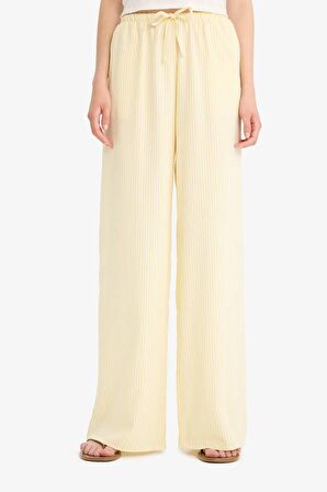 DeFacto Coool Wide Leg Çizgili Normal Bel Keten Karışımlı Pantolon E6129AX25SMYL118