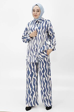 CYLN24182 PAMUKLU SATEN KUMAŞ DESENLİ İKİLİ TAKIM