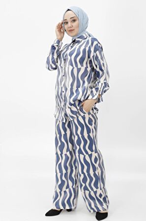 CYLN24182 PAMUKLU SATEN KUMAŞ DESENLİ İKİLİ TAKIM