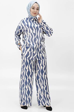 CYLN24182 PAMUKLU SATEN KUMAŞ DESENLİ İKİLİ TAKIM