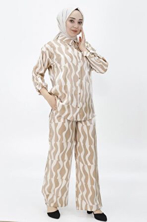 CYLN24182 PAMUKLU SATEN KUMAŞ DESENLİ İKİLİ TAKIM