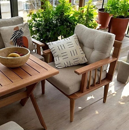 Vizyon Masif Ahşap Bahçe Balkon Takımı Gürgen Ağacı 3+1+1+masa