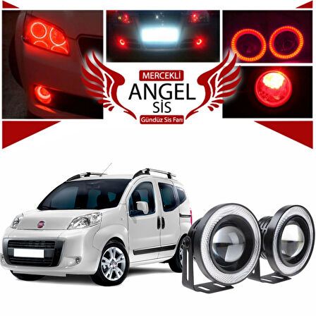 Fiat Fiorino Uyumlu, Universal Mercekli Led Angel Sis Farı, 76mm Kırmızı Renk