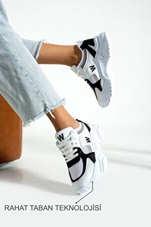 Kadın Beyaz Spor Ayakkabı 5 Cm Yüksek Air Taban Günlük Sneaker X110
