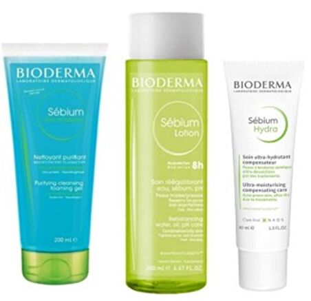 Bioderma Sebium Akne Bakım Set | Krem - Tonik - Temizleme Jel Orjinal Boy  