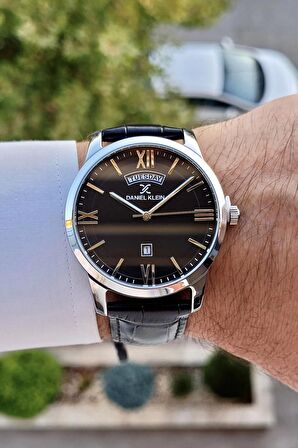 Daniel Klein DKISTE608 Premium Gümüş Siyah Renk Takvim ve Gün Fonksiyonlu Erkek Kol Saati