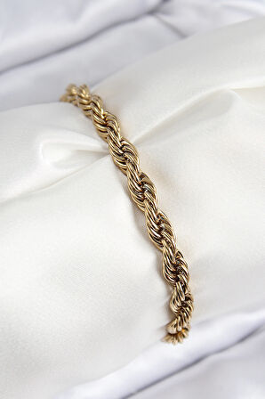 316L Çelik Klasik Burgu Zincir Model Gold Renk Kadın Bileklik