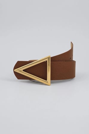 Üçgen Gold Tokalı Kahverengi Kalın Kadın Kemer 4.5 cm