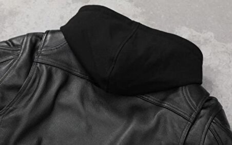 Polar Kapüşonlu Hakiki deri mont