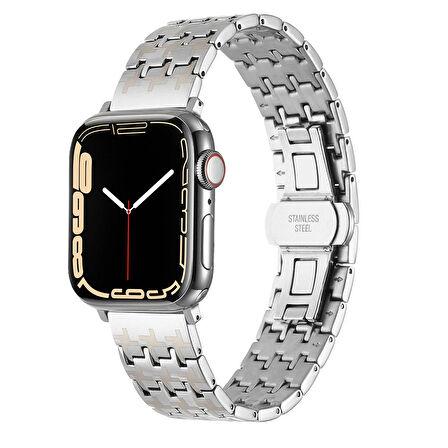 Gpack Apple Watch 4 5 uyumlu 44mm Kordon Metal Zigzag Fit Tasarım Desenli KRD86