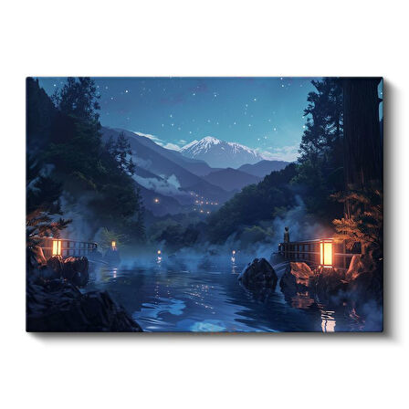 Dağ Kaplıcası - Yıldızlı Gökyüzü Anime Kanvas Tablo