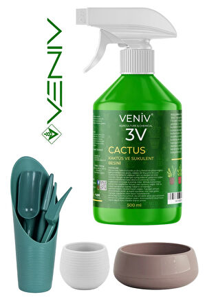3v Cactus – 4 Parça (1L & 0,13L SAKSI KAKTÜS DİKİM SETİ BİTKİ BESİNİ 500ML)