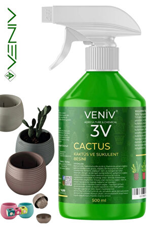 3V Cactus Kaktüs & Sukulent Besini 500 ml + 3 Adet 0.13L Delikli Saksı Seti