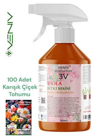 3V Viola Bitki Besini 500ml + 100 Adet Karışık Çiçek Tohumu Seti