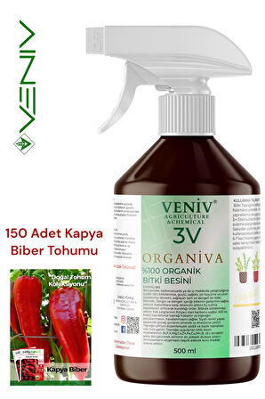 3V Organiva %100 Organik Bitki Besini+ 150 Adet Kapya Biber Tohumu- Doğal Lezzet