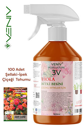 3V Viola 500 ml Çiçeklendirici & Köklendirici + 100 Adet Şellaki (İpek Çiçeği) Tohumu
