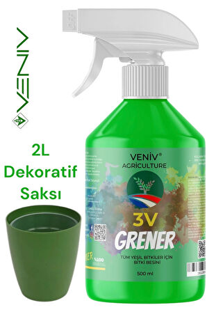 3v Grener Bitki Besini 500 Ml + 2l Dekoratif Saksı Seti - Bitki Bakım Seti