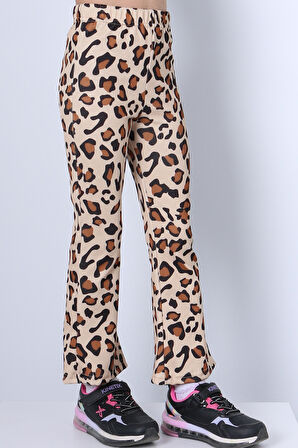 KIZ ÇOCUK TAYT LEOPAR VE KALP DESENLİ İSPANYOL PAÇA C53