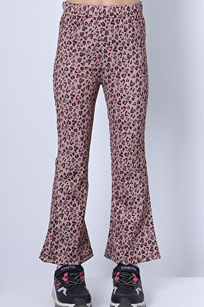 KIZ ÇOCUK TAYT LEOPAR VE KALP DESENLİ İSPANYOL PAÇA C53