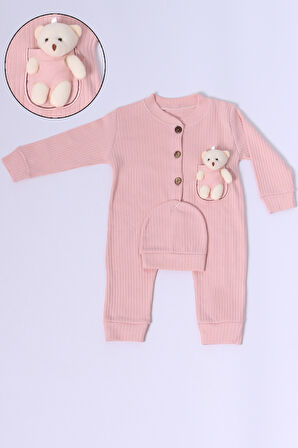 BEBEK TULUM ŞAPKA HEDİYELİ DÜĞMELİ AYICIK DETAYLI C32