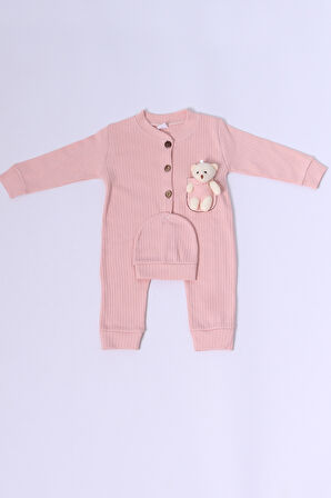 BEBEK TULUM ŞAPKA HEDİYELİ DÜĞMELİ AYICIK DETAYLI C32