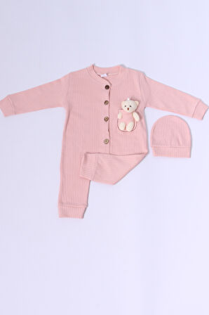 BEBEK TULUM ŞAPKA HEDİYELİ DÜĞMELİ AYICIK DETAYLI C32