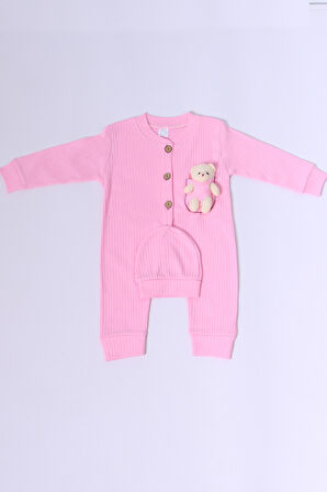 BEBEK TULUM ŞAPKA HEDİYELİ DÜĞMELİ AYICIK DETAYLI C32