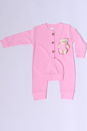 BEBEK TULUM ŞAPKA HEDİYELİ DÜĞMELİ AYICIK DETAYLI C32