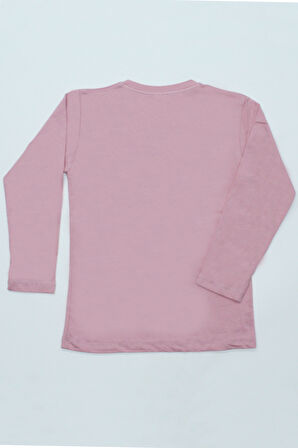 KIZ ÇOCUK UZUN KOLLU TSHİRT PULLU HARF BASKILI BİSİKLET YAKA E9