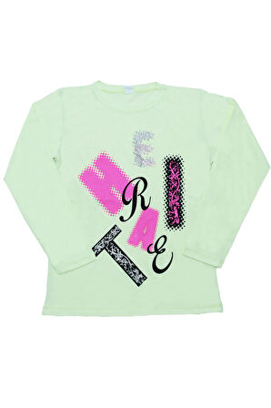 KIZ ÇOCUK UZUN KOLLU TSHİRT PULLU HARF BASKILI BİSİKLET YAKA E9