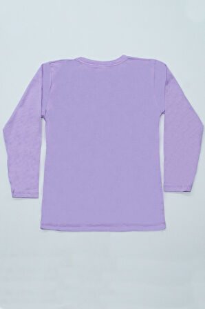 KIZ ÇOCUK UZUN KOLLU TSHİRT PULLU HARF BASKILI BİSİKLET YAKA E9