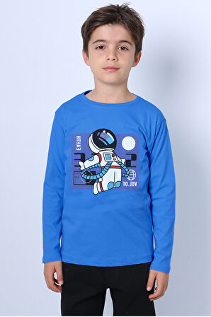 ERKEK ÇOCUK UZUN KOLLU TSHİRT ASTRONOT BASKILI BİSİKLET YAKA B40