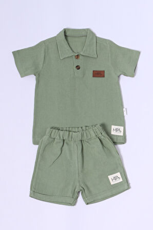 ERKEK BEBEK ŞORTLU TAKIM POLO YAKA DÜĞMELİ DÜZ RENK E8