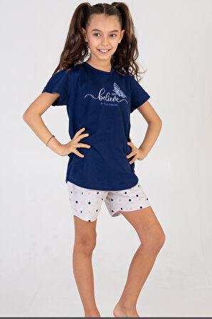 KIZ ÇOCUK ŞORTLU PİJAMA TAKIMI PAMUK BASKILI A12
