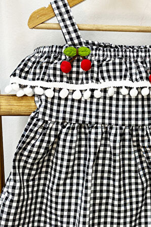KIZ ÇOCUK ASKILI ELBİSE DANTELLİ EKOSE DESENLİ B14