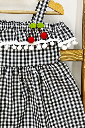 KIZ ÇOCUK ASKILI ELBİSE DANTELLİ EKOSE DESENLİ B14