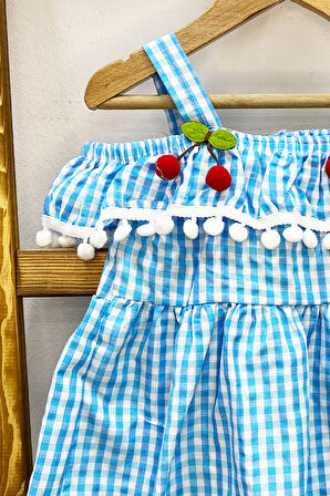 KIZ ÇOCUK ASKILI ELBİSE DANTELLİ EKOSE DESENLİ B14