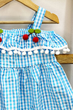 KIZ ÇOCUK ASKILI ELBİSE DANTELLİ EKOSE DESENLİ B14