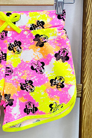 KIZ ÇOCUK ŞORT BASKILI FİYONKLU BELİ LASTİKLİ A22