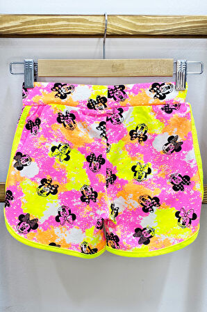 KIZ ÇOCUK ŞORT BASKILI FİYONKLU BELİ LASTİKLİ A22