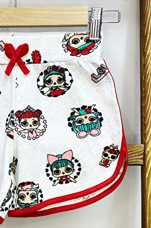 KIZ ÇOCUK ŞORT BASKILI FİYONKLU BELİ LASTİKLİ A22