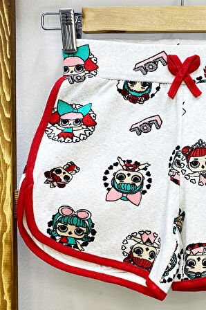 KIZ ÇOCUK ŞORT BASKILI FİYONKLU BELİ LASTİKLİ A22