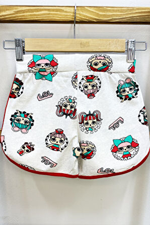 KIZ ÇOCUK ŞORT BASKILI FİYONKLU BELİ LASTİKLİ A22